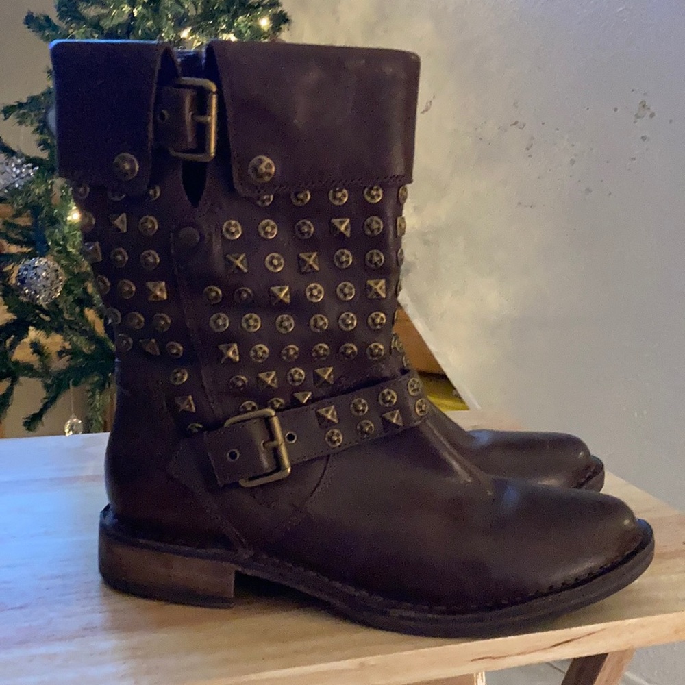 Leather UGG Adorned Motorcycle Boots